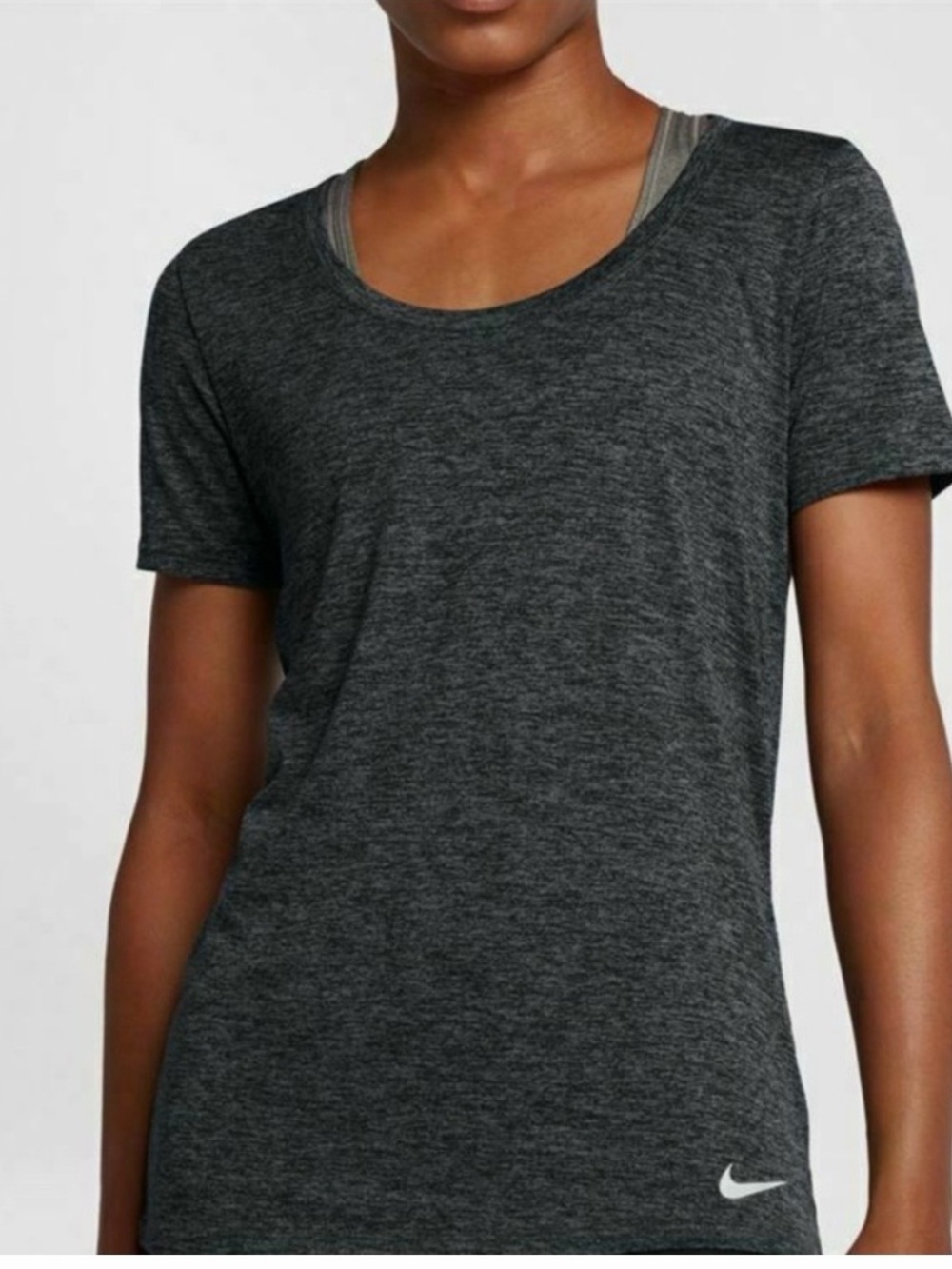 Two Nike Dri-FIT Scoop Neck Short Sleeve Tees - 1 Black and 1 Light Gray